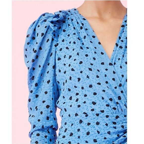 Rebecca Taylor nova dot clip long sleeve wrap dress in blue silk blend size 6 - Picture 4 of 13